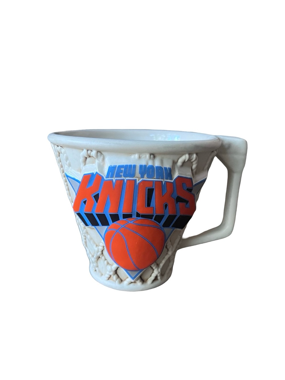 HTF VTG NY KNICKS Ceramic 3D Basket & Hoop Shape Mug Cup Raised Logo Fathers Day